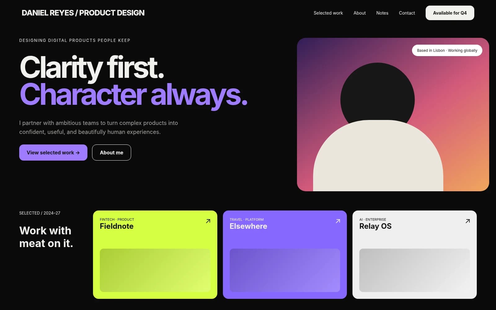 A personal portfolio with selected work, case studies and contact details.